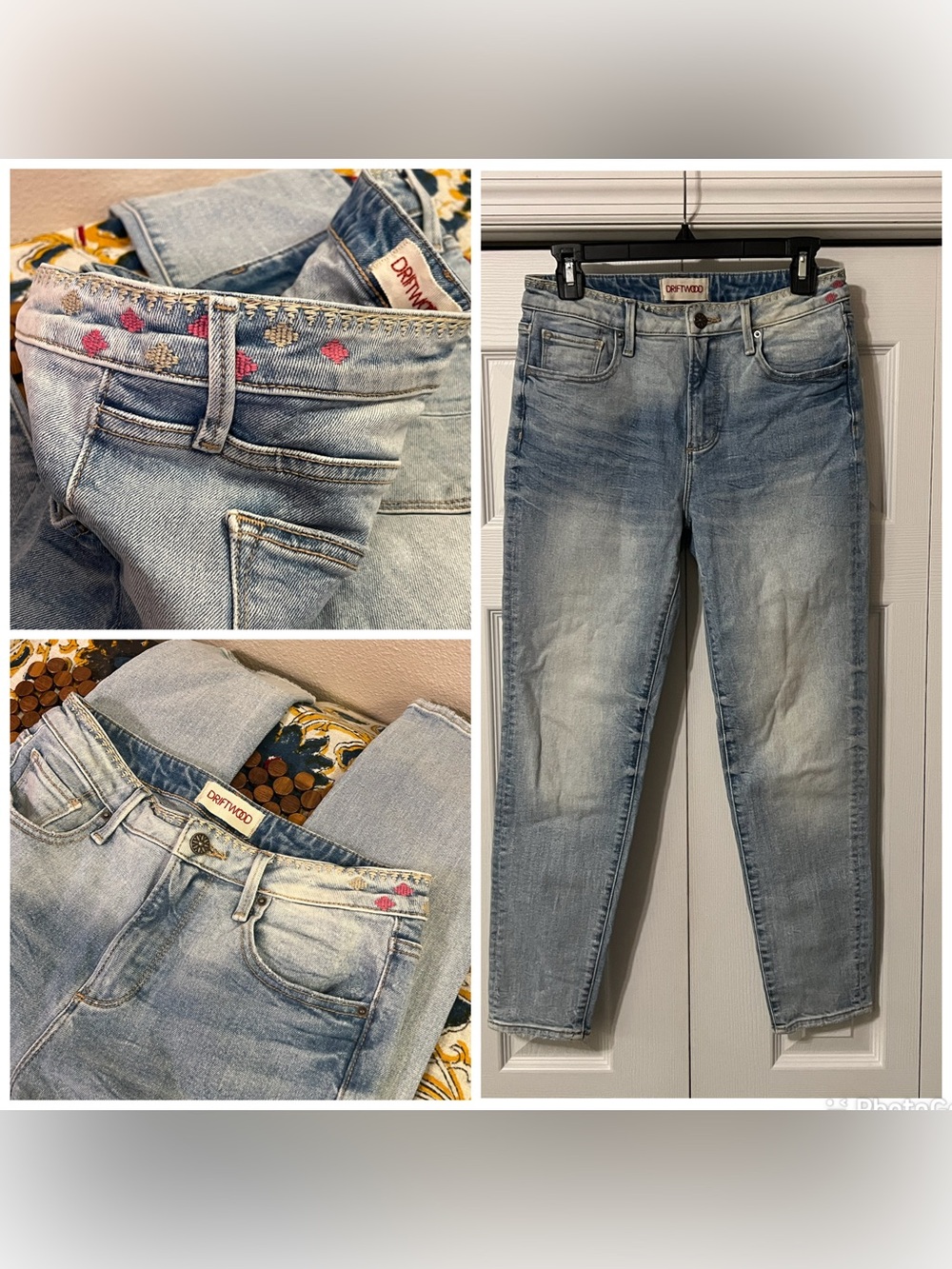Driftwood Gizelle Jeans Embroidered Waist Boho Aztec Size 26